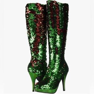 🦋B2G1🦋ELLIE SHOES 4” Green/Red Mermaid Flip Sequins Knee High Boot | 421-GILLIAN
